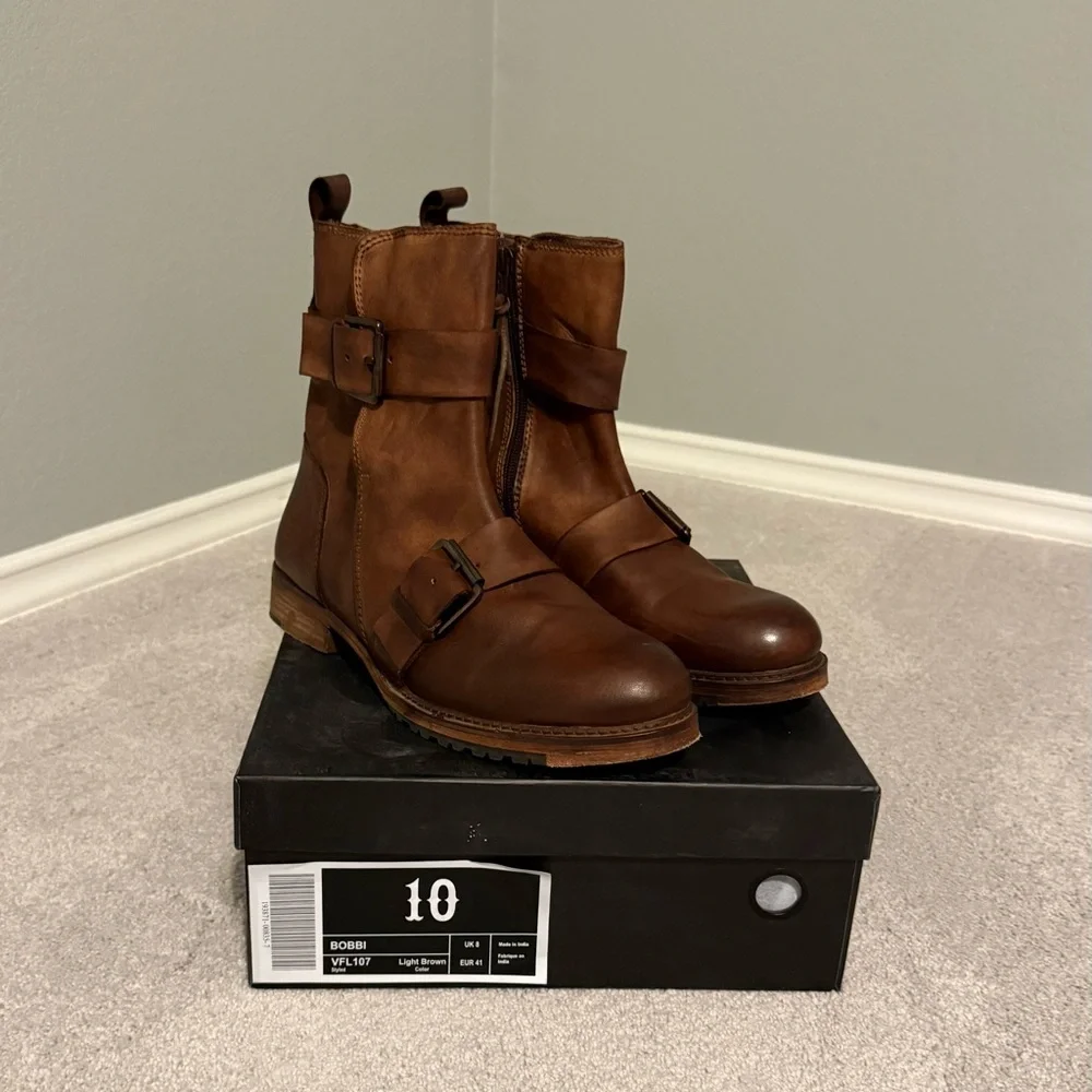 Vintage Foundry Co Women’s Brown Leather Boots Size 10 - Picture 1 of 6